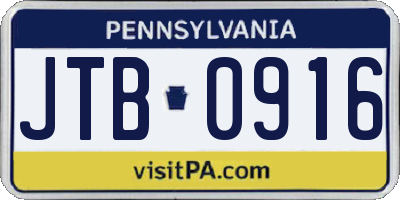 PA license plate JTB0916