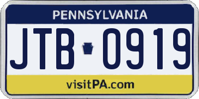 PA license plate JTB0919