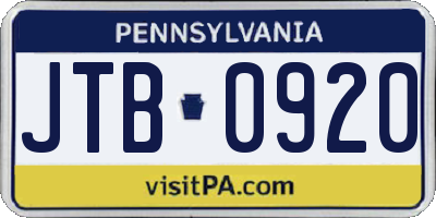 PA license plate JTB0920