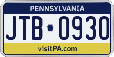 PA license plate JTB0930