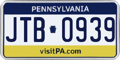 PA license plate JTB0939