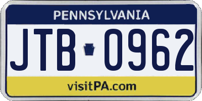 PA license plate JTB0962