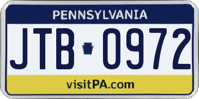 PA license plate JTB0972