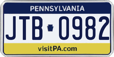 PA license plate JTB0982