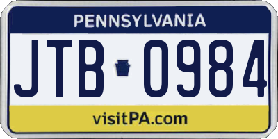 PA license plate JTB0984