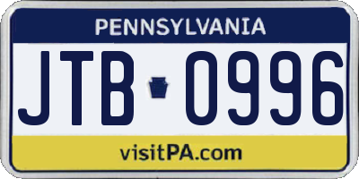 PA license plate JTB0996