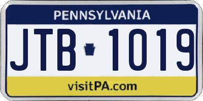 PA license plate JTB1019