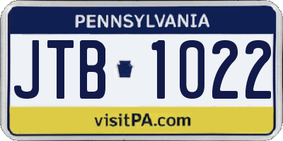 PA license plate JTB1022