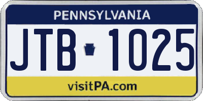 PA license plate JTB1025
