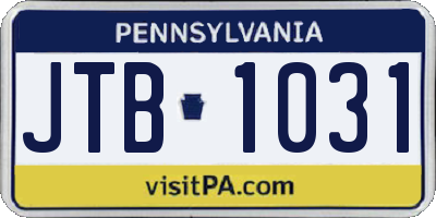PA license plate JTB1031