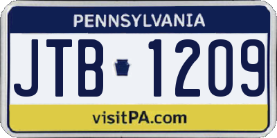 PA license plate JTB1209