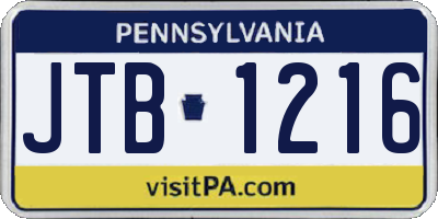 PA license plate JTB1216