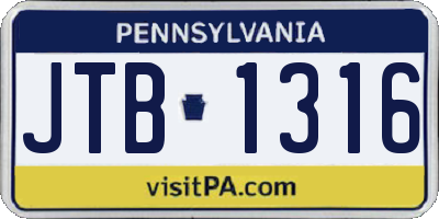 PA license plate JTB1316