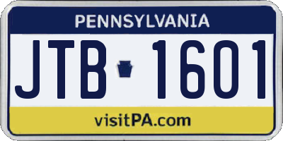 PA license plate JTB1601