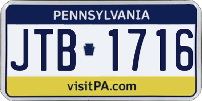 PA license plate JTB1716