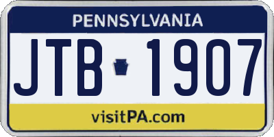 PA license plate JTB1907