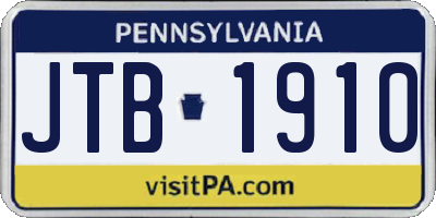PA license plate JTB1910