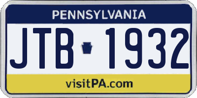 PA license plate JTB1932