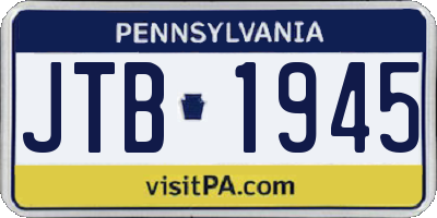 PA license plate JTB1945