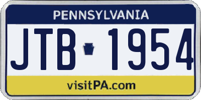 PA license plate JTB1954