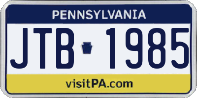 PA license plate JTB1985