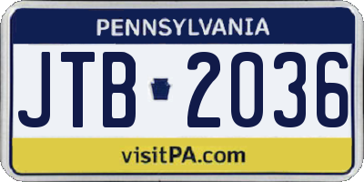 PA license plate JTB2036