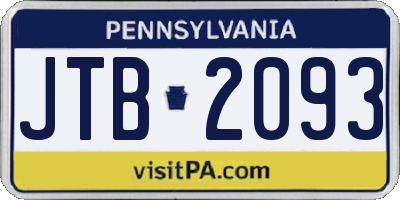 PA license plate JTB2093