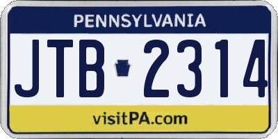 PA license plate JTB2314
