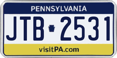 PA license plate JTB2531