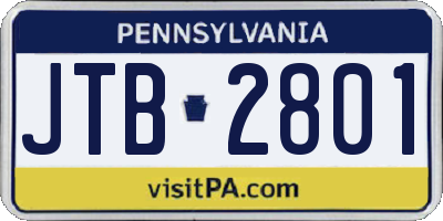 PA license plate JTB2801