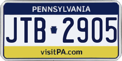 PA license plate JTB2905