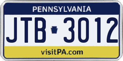PA license plate JTB3012