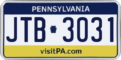 PA license plate JTB3031
