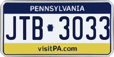 PA license plate JTB3033