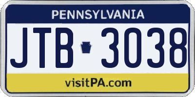 PA license plate JTB3038
