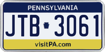 PA license plate JTB3061