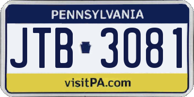 PA license plate JTB3081