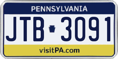 PA license plate JTB3091