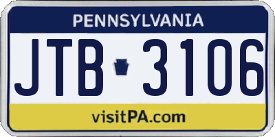 PA license plate JTB3106