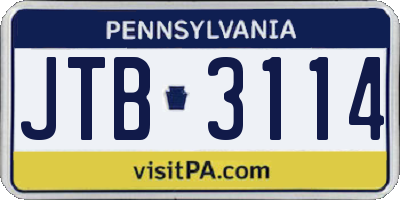 PA license plate JTB3114