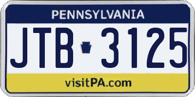 PA license plate JTB3125