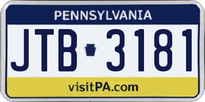 PA license plate JTB3181
