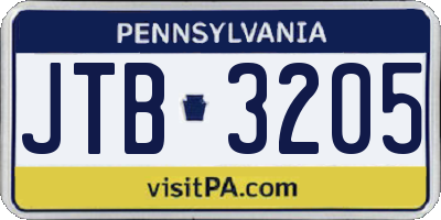 PA license plate JTB3205