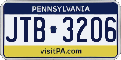 PA license plate JTB3206