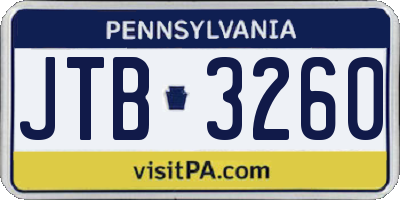 PA license plate JTB3260