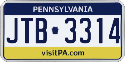 PA license plate JTB3314