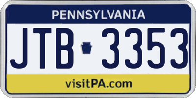 PA license plate JTB3353