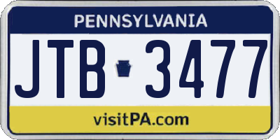 PA license plate JTB3477