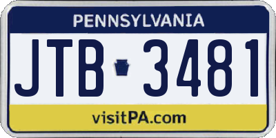 PA license plate JTB3481