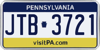 PA license plate JTB3721